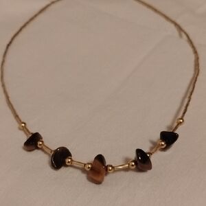 Gold-Tone Brown Bead Strand Necklace - Unbranded